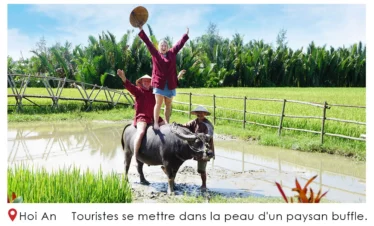 touristes se mettre dans la peau d'un paysan buffle Hôi An