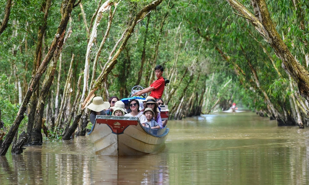 Faire une balade en bateau motorise au foret de tra su an giang