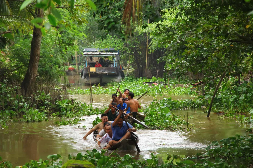 bateau dans les canaux ben tre